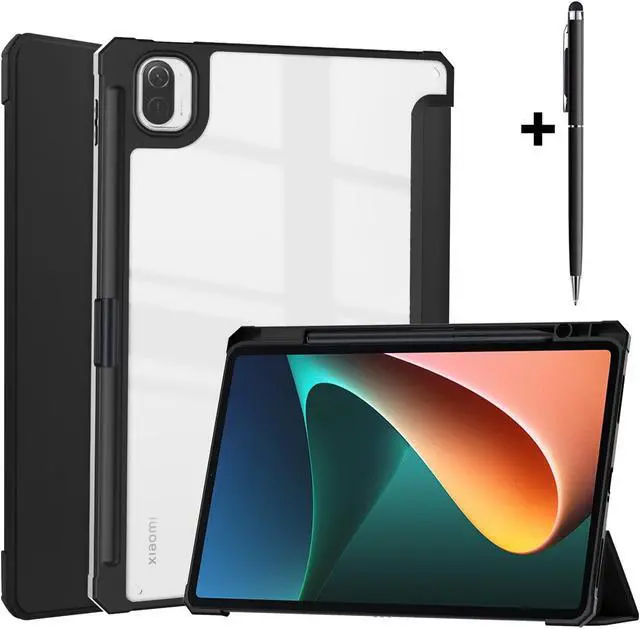 Main image of Case For Xiaomi Pad 5 / Pad 5 Pro 11 Inch, Transparent Hard Back Cover Trifold Smart Stand Cover with Pen Holder, Stylus Pen, Auto Wake/Sleep