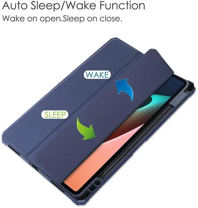 Alt view image 4 of 7 - Case For Xiaomi Pad 5 / Pad 5 Pro 11 Inch, Transparent Hard Back Cover Trifold Smart Stand Cover with Pen Holder, Stylus Pen, Auto Wake/Sleep Blue