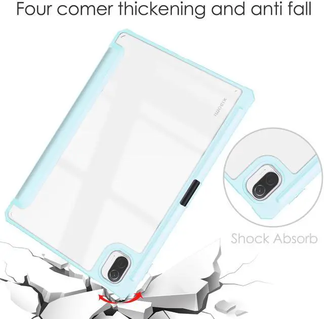 Alt view image 6 of 7 - Case For Xiaomi Pad 5 / Pad 5 Pro 11 Inch, Transparent Hard Back Cover Trifold Smart Stand Cover with Pen Holder, Stylus Pen, Auto Wake/Sleep Sky Blue
