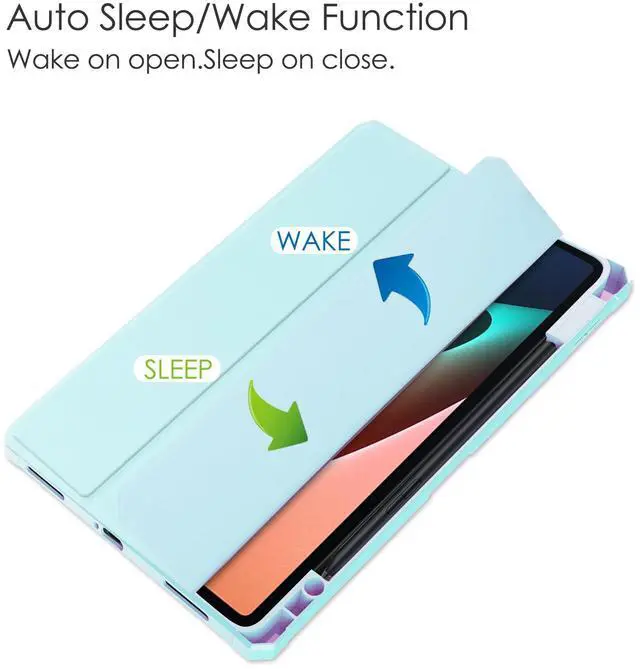 Alt view image 5 of 7 - Case For Xiaomi Pad 5 / Pad 5 Pro 11 Inch, Transparent Hard Back Cover Trifold Smart Stand Cover with Pen Holder, Stylus Pen, Auto Wake/Sleep Sky Blue
