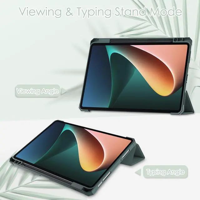 Alt view image 2 of 7 - Case For Xiaomi Pad 5 / Pad 5 Pro 11 Inch, Transparent Hard Back Cover Trifold Smart Stand Cover with Pen Holder, Stylus Pen, Auto Wake/Sleep Dark Green
