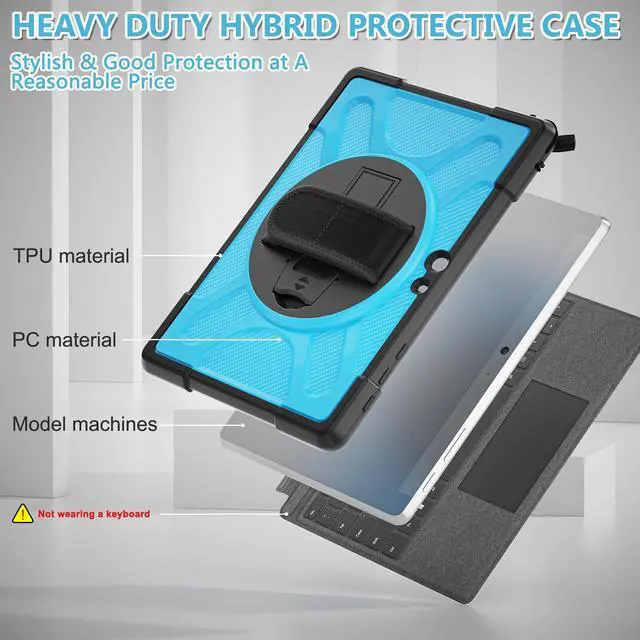 Alt view image 4 of 7 - Case For Microsoft Surface Go 3 2021 / Surface Go 2 2020 / Surface Go 2018, Heavy Duty Shockproof Cover with Kickstand, Hand Strap, 2 in 1 Pen Holder, Stylus Pen, Compatible with Type Cover Keyboard