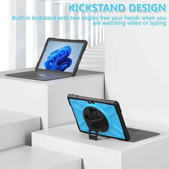 Alt view image 5 of 7 - Case For Microsoft Surface Go 3 2021 / Surface Go 2 2020 / Surface Go 2018, Heavy Duty Shockproof Cover with Kickstand, Hand Strap, 2 in 1 Pen Holder, Stylus Pen, Compatible with Type Cover Keyboard