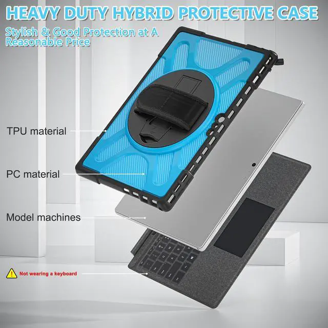 Alt view image 3 of 7 - Case For Surface Pro 7 Plus / Surface Pro 7 / Surface Pro 6 / Surface Pro 5 / Surface Pro 4 12.3 inch, Heavy Duty Shockproof Cover with Kickstand and Hand Strap, Pen Holder, 2 in 1 Stylus Pen Blue