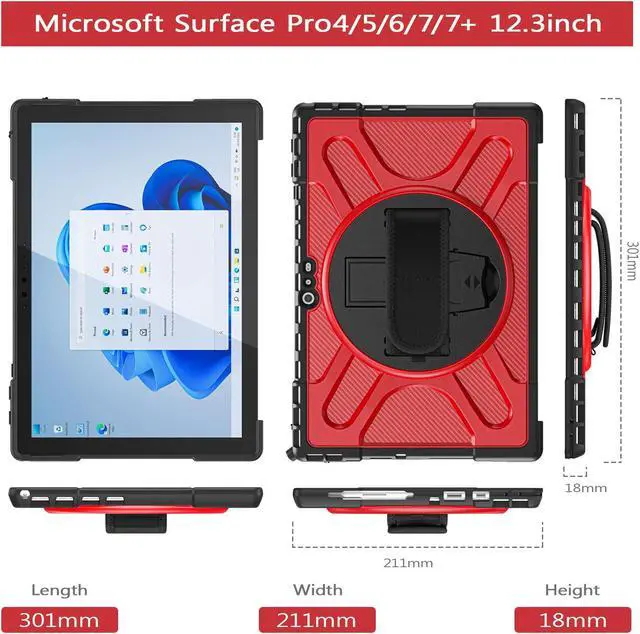 Alt view image 2 of 7 - Case For Surface Pro 7 Plus / Surface Pro 7 / Surface Pro 6 / Surface Pro 5 / Surface Pro 4 12.3 inch, Heavy Duty Shockproof Cover with Kickstand and Hand Strap, Pen Holder, 2 in 1 Stylus Pen Red