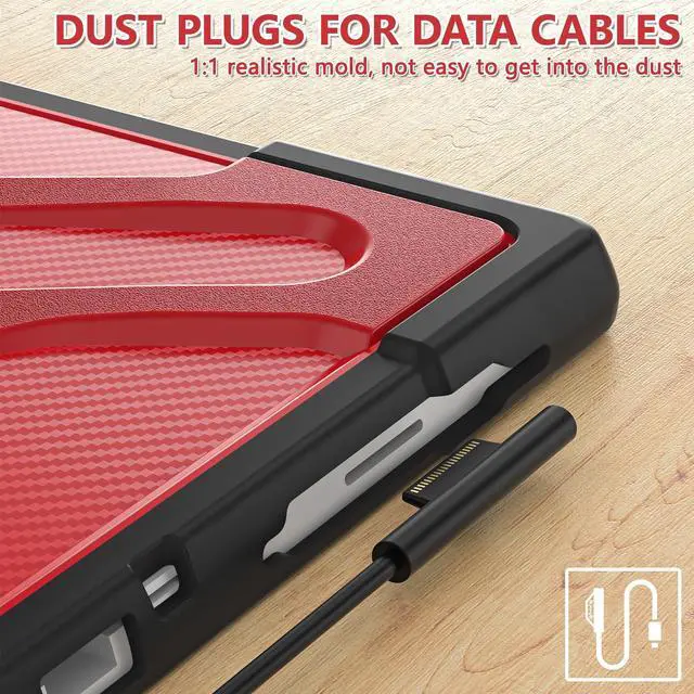 Alt view image 4 of 7 - Case For Surface Pro 7 Plus / Surface Pro 7 / Surface Pro 6 / Surface Pro 5 / Surface Pro 4 12.3 inch, Heavy Duty Shockproof Cover with Kickstand and Hand Strap, Pen Holder, 2 in 1 Stylus Pen Red