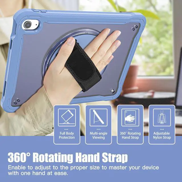 Alt view image 2 of 7 - iPad 10th Generation Case 2022 10.9 Inch with Pencil Holder, Clear Transparent Back, 360 Rotating Stand + Hand/Shoulder Strap + 2 in 1 Stylus Pen, Heavy Duty Shcokproof Cover Lavender