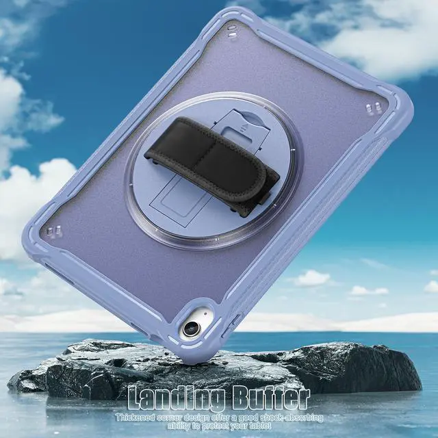Alt view image 3 of 7 - iPad 10th Generation Case 2022 10.9 Inch with Pencil Holder, Clear Transparent Back, 360 Rotating Stand + Hand/Shoulder Strap + 2 in 1 Stylus Pen, Heavy Duty Shcokproof Cover Lavender