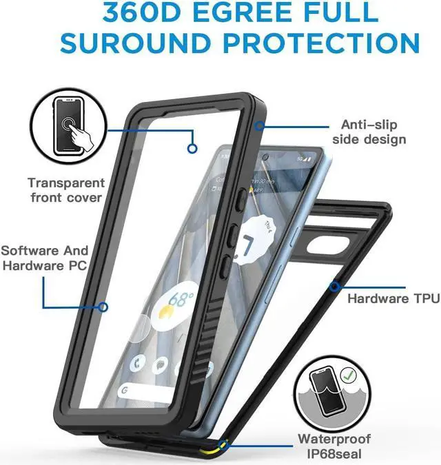 Alt view image 4 of 7 - for Google Pixel 7A Case Waterproof, Clear Water Proof Shockproof Dustproof Snowproof Full Body Rugged Transparent Built-in Screen Protector Underwater Phone Case for Google Pixel 7A