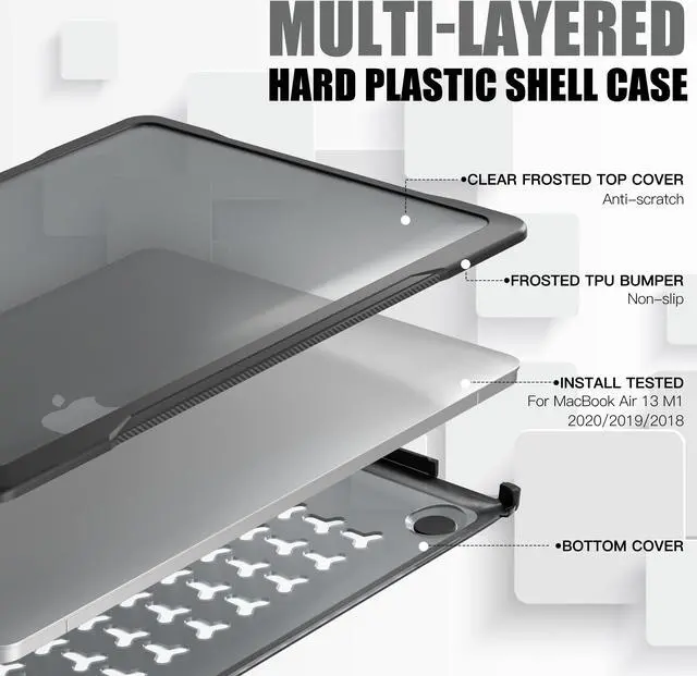 Alt view image 4 of 7 - Compatible with MacBook Air 13 inch Case 2022, 2021-2018 Release A2337 M1 A2179 A1932 Retina Display Touch ID, Heavy Duty Rugged Hard Shell Shockproof Cover with Keyboard Skin Blue