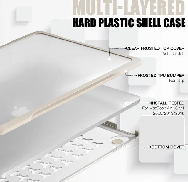 Alt view image 3 of 7 - Compatible with MacBook Air 13 inch Case 2022, 2021-2018 Release A2337 M1 A2179 A1932 Retina Display Touch ID, Heavy Duty Rugged Hard Shell Shockproof Cover with Keyboard Skin Blue Khaki