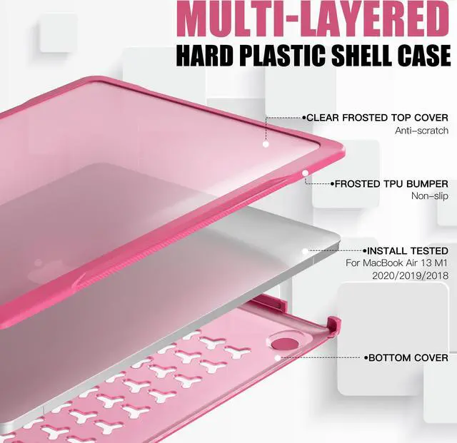 Alt view image 5 of 7 - Compatible with MacBook Air 13 inch Case 2022, 2021-2018 Release A2337 M1 A2179 A1932 Retina Display Touch ID, Heavy Duty Rugged Hard Shell Shockproof Cover with Keyboard Skin Blue Rose Red