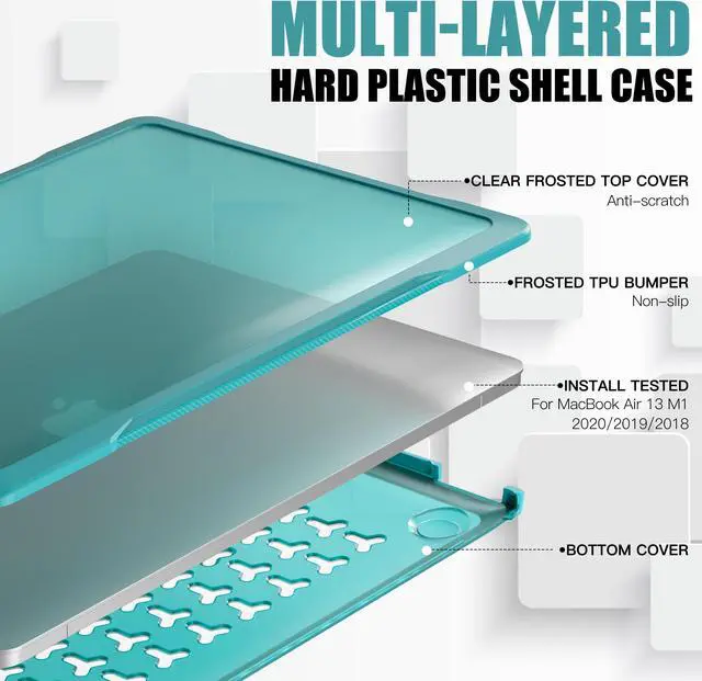 Alt view image 5 of 7 - Compatible with MacBook Air 13 inch Case 2022, 2021-2018 Release A2337 M1 A2179 A1932 Retina Display Touch ID, Heavy Duty Rugged Hard Shell Shockproof Cover with Keyboard Skin Blue Blue