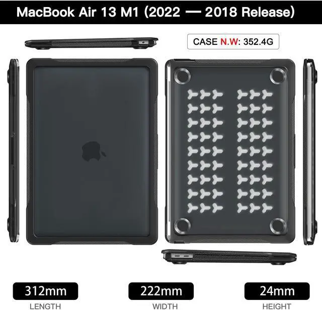 Alt view image 6 of 7 - Compatible with MacBook Air 13 inch Case 2022, 2021-2018 Release A2337 M1 A2179 A1932 Retina Display Touch ID, Heavy Duty Rugged Hard Shell Shockproof Cover with Keyboard Skin Blue