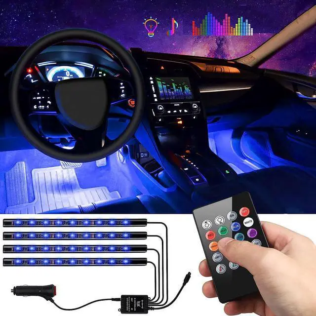 Main image of Car Interior Lights 4pcs 36 LED Car Floor Atmosphere Glow Neon lights Multi-Color Music Car LED Strip Lights Decorative Underdash Lighting Kit with Sound Active function Wireless Remote Control DC 12V