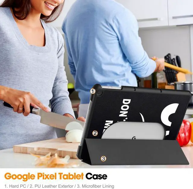 Alt view image 7 of 7 - Google Pixel Tablet Case 11 Inch 2023, Slim Stand Protective Case Smart Folio Cover with 2 in 1 Stylus Pen Black/White