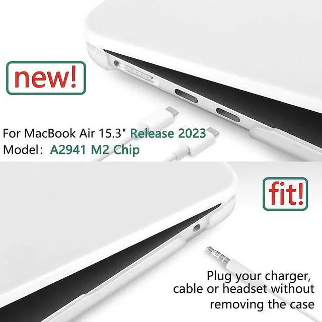 Alt view image 2 of 7 - For MacBook Air 15 inch Case 2023 Release A2941 M2 Chip with Liquid Retina Display Touch ID,Ultra Thin Laptop Plastic Hard Shell Case with Keyboard Skin & Type C Adapter 1 Pack Matte Transparent