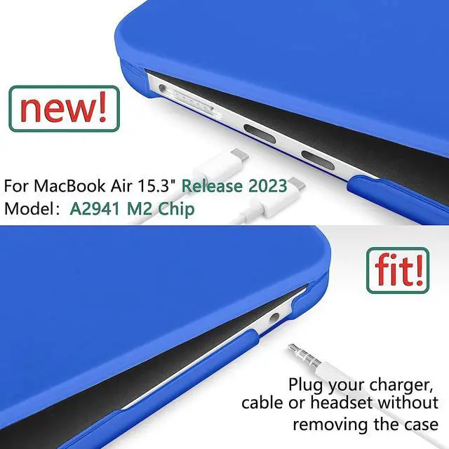 Alt view image 2 of 7 - For MacBook Air 15 inch Case 2023 Release A2941 M2 Chip with Liquid Retina Display Touch ID,Ultra Thin Laptop Plastic Hard Shell Case with Keyboard Skin & Type C Adapter 1 Pack Blue