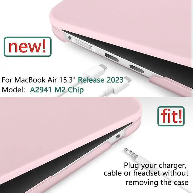Alt view image 2 of 7 - For MacBook Air 15 inch Case 2023 Release A2941 M2 Chip with Liquid Retina Display Touch ID,Ultra Thin Laptop Plastic Hard Shell Case with Keyboard Skin & Type C Adapter 1 Pack Pink