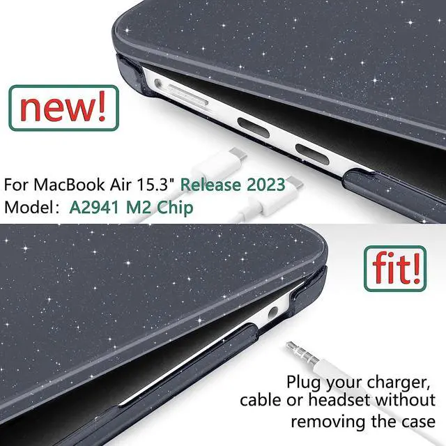Alt view image 2 of 7 - Compatible with MacBook Air 15 inch Case 2023 Release A2941 M2 Chip Liquid Retina Display Touch ID, Plastic Hard Case with Keyboard Skin & Screen Protector & Type C Adapter For MacBook Air 15.3 Inch