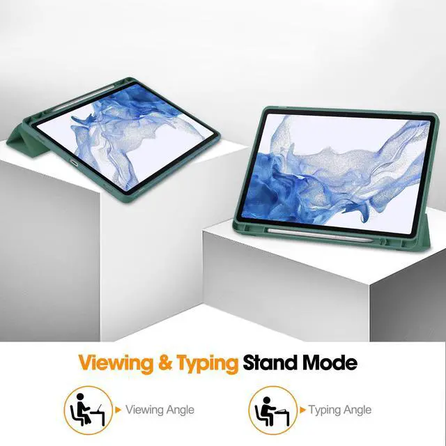Alt view image 3 of 7 - Protective Case for Samsung Galaxy Tab S9 11 inch 2023, SM-X710 SM-X716B SM-X718U, Smart Stand Cover Hard Shell with Pencil Holder, Stylus Pen Dark Green