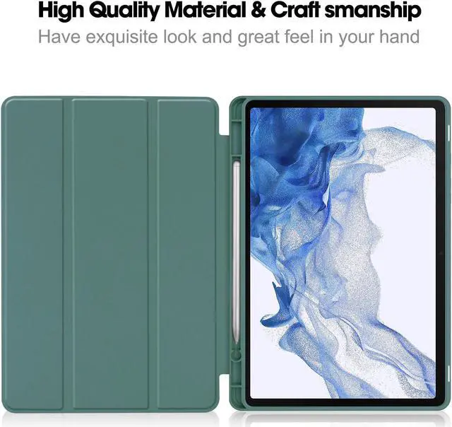 Alt view image 4 of 7 - Protective Case for Samsung Galaxy Tab S9 11 inch 2023, SM-X710 SM-X716B SM-X718U, Smart Stand Cover Hard Shell with Pencil Holder, Stylus Pen Dark Green