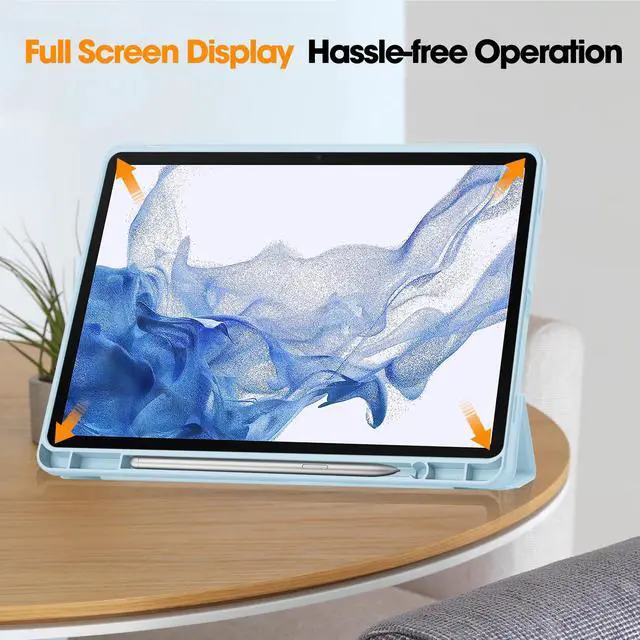 Alt view image 4 of 7 - Protective Case for Samsung Galaxy Tab S9 11 inch 2023, SM-X710 SM-X716B SM-X718U, Smart Stand Cover Hard Shell with Pencil Holder, Stylus Pen Sky Blue