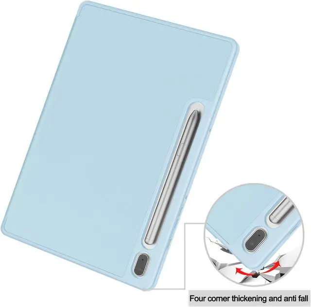 Alt view image 7 of 7 - Protective Case for Samsung Galaxy Tab S9 11 inch 2023, SM-X710 SM-X716B SM-X718U, Smart Stand Cover Hard Shell with Pencil Holder, Stylus Pen Sky Blue
