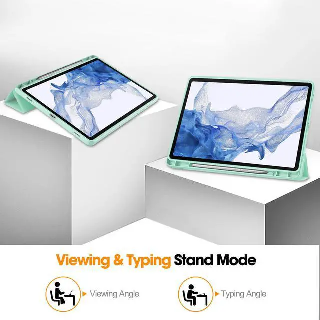 Alt view image 3 of 7 - Protective Case for Samsung Galaxy Tab S9 11 inch 2023, SM-X710 SM-X716B SM-X718U, Smart Stand Cover Hard Shell with Pencil Holder, Stylus Pen Mint Green