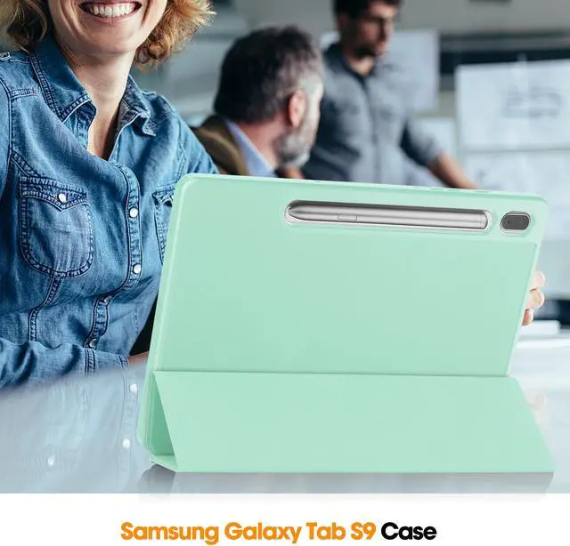 Alt view image 7 of 7 - Protective Case for Samsung Galaxy Tab S9 11 inch 2023, SM-X710 SM-X716B SM-X718U, Smart Stand Cover Hard Shell with Pencil Holder, Stylus Pen Mint Green
