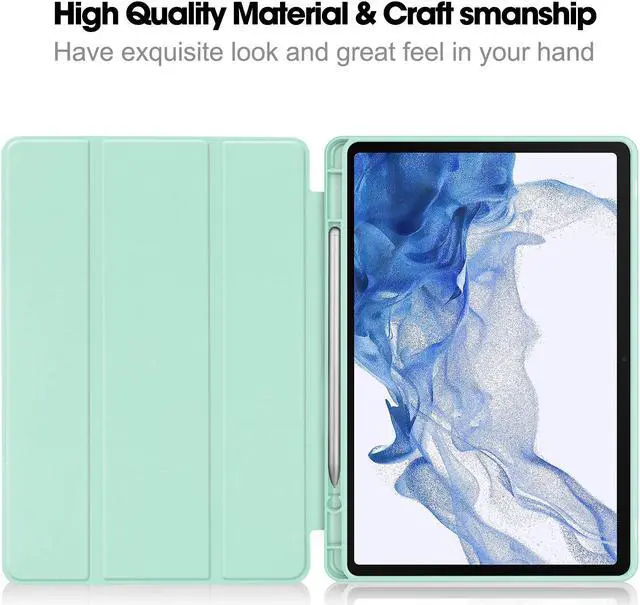 Alt view image 4 of 7 - Protective Case for Samsung Galaxy Tab S9 11 inch 2023, SM-X710 SM-X716B SM-X718U, Smart Stand Cover Hard Shell with Pencil Holder, Stylus Pen Mint Green