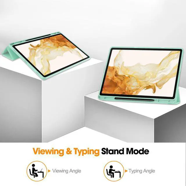 Alt view image 3 of 7 - Case for Samsung Galaxy Tab S9 11 inch 2023, SM-X710 SM-X716B SM-X718U, Folio Slim Stand Cover Protective Cover with with Pencil Holder, Stylus Pen Mint Green