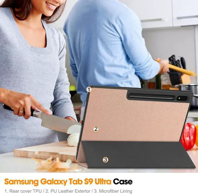 Alt view image 5 of 7 - Protective Case for Samsung Galaxy Tab S9 Ultra 14.6 inch 2023 SM-X910 SM-X916B SM-X918U, Folio Slim Stand Cover with with Pencil Holder, Stylus Pen Rose Gold