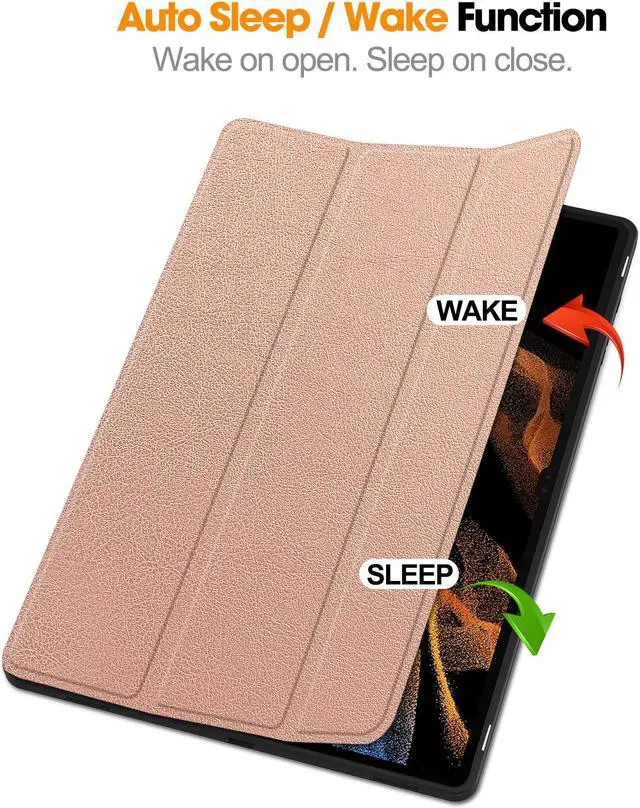 Alt view image 2 of 7 - Protective Case for Samsung Galaxy Tab S9 Ultra 14.6 inch 2023 SM-X910 SM-X916B SM-X918U, Folio Slim Stand Cover with with Pencil Holder, Stylus Pen Rose Gold