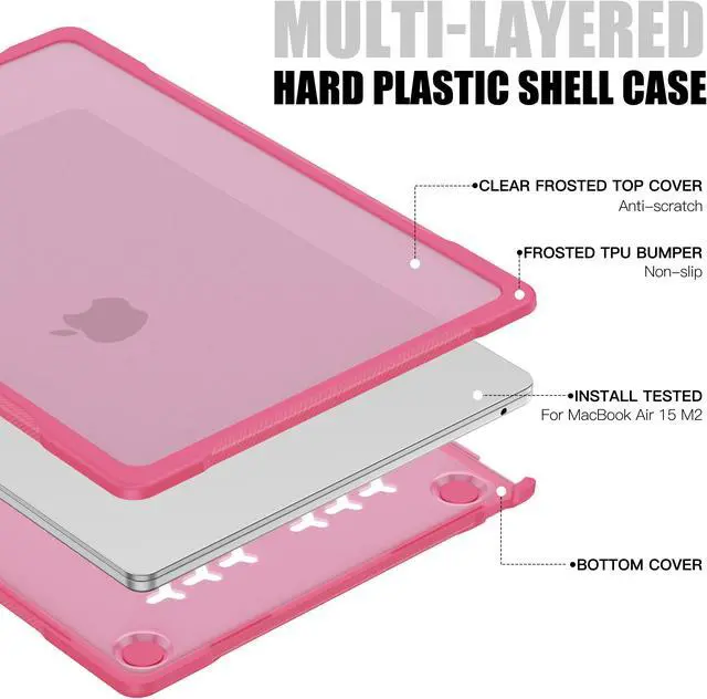 Alt view image 6 of 7 - Compatible with MacBook Air 15 inch Case 2023 Release A2941 M2 Chip with Liquid Retina Display Touch ID, Heavy Duty Rugged Hard Shell Shockproof Cover with Keyboard Skin, Type C Adapter Rose Red