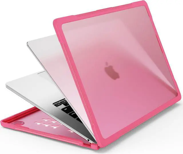 Alt view image 2 of 7 - Compatible with MacBook Air 15 inch Case 2023 Release A2941 M2 Chip with Liquid Retina Display Touch ID, Heavy Duty Rugged Hard Shell Shockproof Cover with Keyboard Skin, Type C Adapter Rose Red