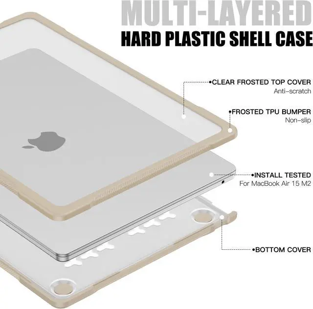 Alt view image 6 of 7 - Compatible with MacBook Air 15 inch Case 2023 Release A2941 M2 Chip with Liquid Retina Display Touch ID, Heavy Duty Rugged Hard Shell Shockproof Cover with Keyboard Skin, Type C Adapter Purple Khaki