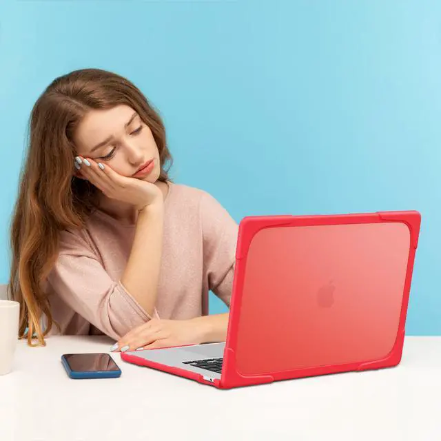 Alt view image 7 of 7 - MacBook Air 15 inch Case 2023 Release A2941 M2 Chip with Liquid Retina Display Touch ID, Heavy Duty Hard Shell Dual Layer Protective Cover with Fold Kickstand & Keyboard Cover, Type C Adapter Red