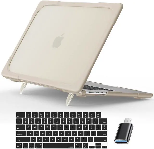 Main image of MacBook Air 15 inch Case 2023 Release A2941 M2 Chip with Liquid Retina Display Touch ID, Heavy Duty Hard Shell Dual Layer Protective Cover with Fold Kickstand & Keyboard Cover, Type C Adapter Khaki
