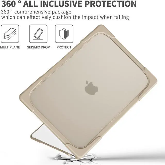 Alt view image 4 of 7 - MacBook Air 15 inch Case 2023 Release A2941 M2 Chip with Liquid Retina Display Touch ID, Heavy Duty Hard Shell Dual Layer Protective Cover with Fold Kickstand & Keyboard Cover, Type C Adapter Khaki