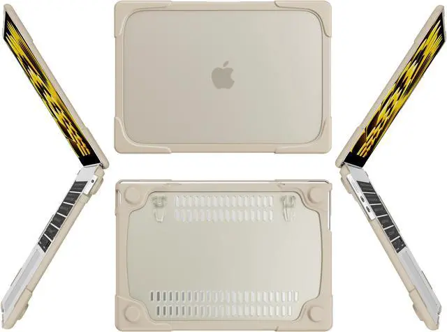 Alt view image 6 of 7 - MacBook Air 15 inch Case 2023 Release A2941 M2 Chip with Liquid Retina Display Touch ID, Heavy Duty Hard Shell Dual Layer Protective Cover with Fold Kickstand & Keyboard Cover, Type C Adapter Khaki