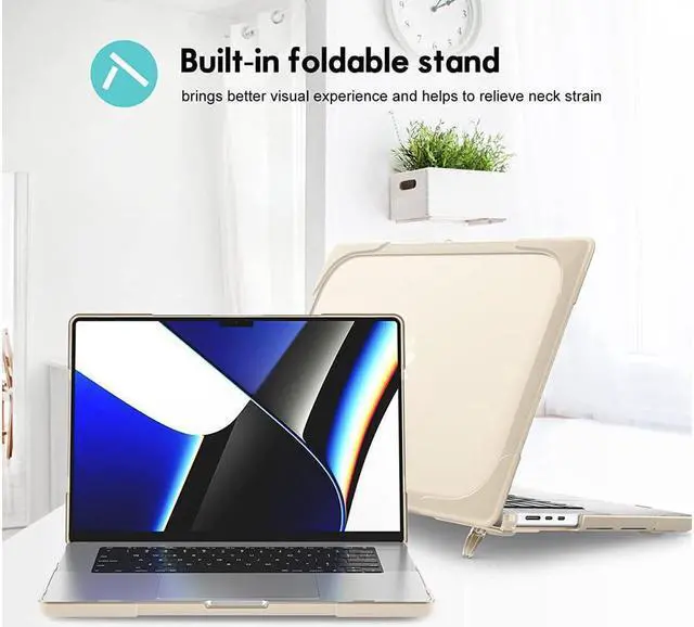 Alt view image 7 of 7 - MacBook Air 15 inch Case 2023 Release A2941 M2 Chip with Liquid Retina Display Touch ID, Heavy Duty Hard Shell Dual Layer Protective Cover with Fold Kickstand & Keyboard Cover, Type C Adapter Khaki