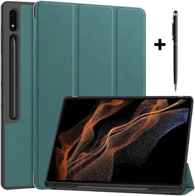 Main image of Protective Case for Samsung Galaxy Tab S9 Ultra 14.6 inch 2023 SM-X910 SM-X916B SM-X918U, Folio Slim Stand Cover with with Pencil Holder, Stylus Pen Dark Green