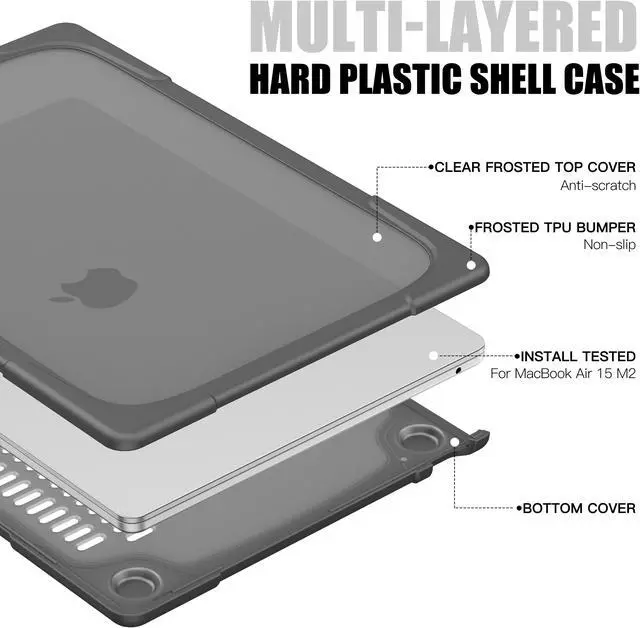 Alt view image 7 of 7 - Compatible with MacBook Air 15 inch Case 2023 Release A2941 M2 Chip with Liquid Retina Display Touch ID, Heavy Duty Rugged Hard Shell Shockproof Cover with Keyboard Skin, Type C Adapter
