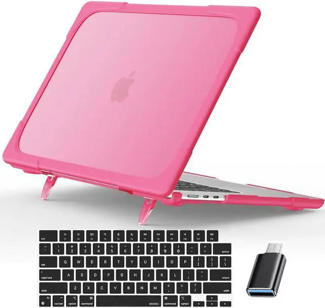 Main image of Compatible with MacBook Air 15 inch Case 2023 Release A2941 M2 Chip with Liquid Retina Display Touch ID, Heavy Duty Rugged Hard Shell Shockproof Cover with Keyboard Skin, Type C Adapter Rose Red