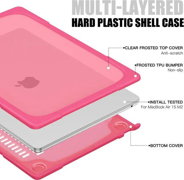 Alt view image 7 of 7 - Compatible with MacBook Air 15 inch Case 2023 Release A2941 M2 Chip with Liquid Retina Display Touch ID, Heavy Duty Rugged Hard Shell Shockproof Cover with Keyboard Skin, Type C Adapter Rose Red