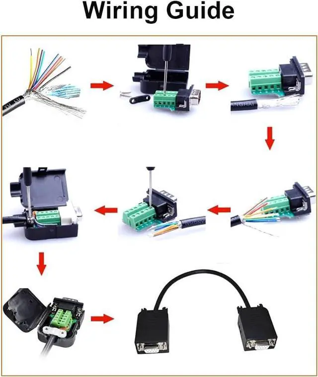 Alt view image 6 of 7 - DB9 Breakout Connector DB-9 Female RS232 Serial Adapter Solderless Module Board with Screw Terminals Block, Case, Long Bolts and Tail Pipes (DB9 + Bolts), black