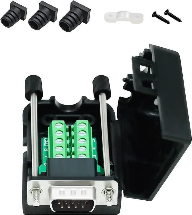 Main image of DB9 Breakout Connector DB-9 Male RS232 Serial Adapter Solderless Module Board with Screw Terminals Block, Case, Long Bolts and Tail Pipes (DB9 Male + Long Bolts)