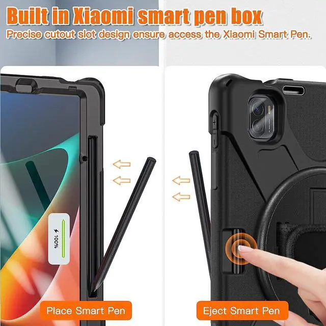 Alt view image 4 of 7 - Protective Case for Xiaomi Mi Pad 5 / Mi Pad 5 Pro 11 inch 2021 with Pencil Holder & Kickstand, Portable ShockProof Cover with Rotatable Handle, Shoulder Strap, Stylus Pen