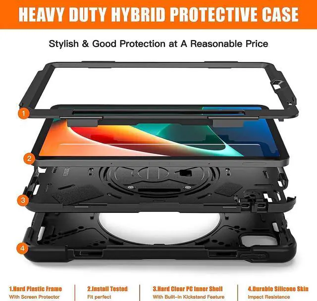 Alt view image 7 of 7 - Protective Case for Xiaomi Mi Pad 5 / Mi Pad 5 Pro 11 inch 2021 with Pencil Holder & Kickstand, Portable ShockProof Cover with Rotatable Handle, Shoulder Strap, Stylus Pen